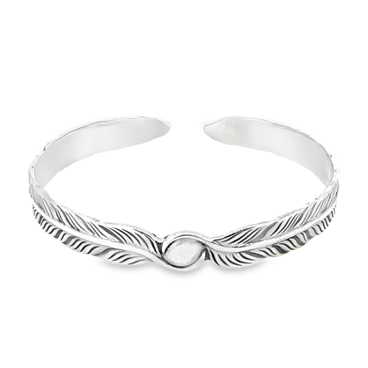 Silver Double Feather Cuff Bracelet