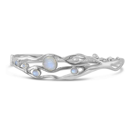 Moonstone and Sterling Silver Organic Flowing Bangle