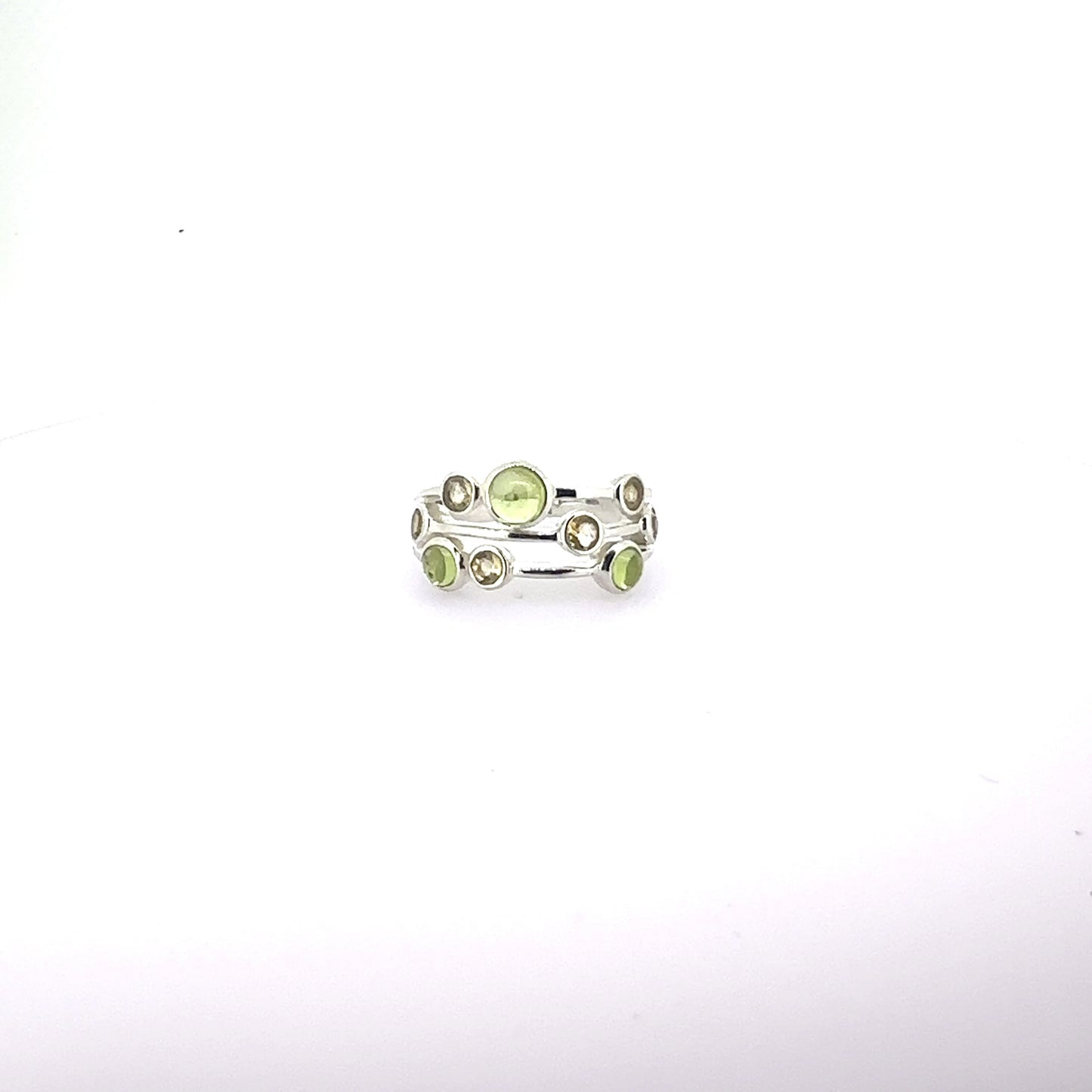 Silver citrine and peridot raindrops ring