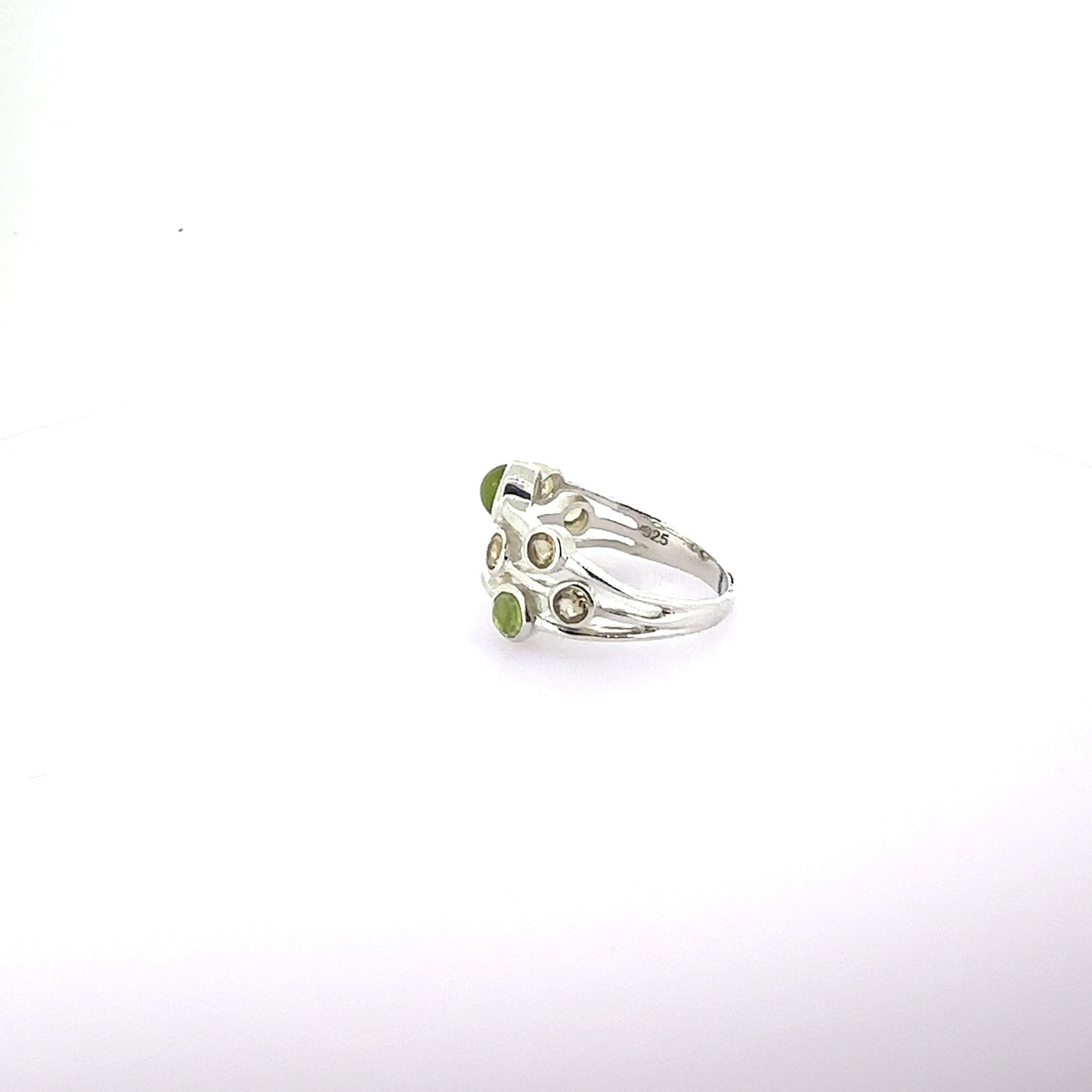 Silver citrine and peridot raindrops ring