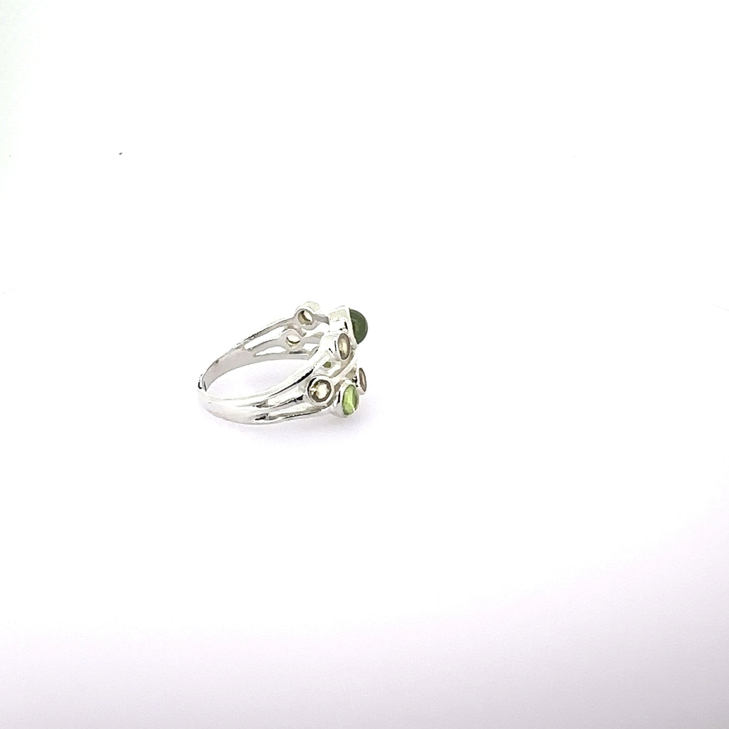 Silver citrine and peridot raindrops ring