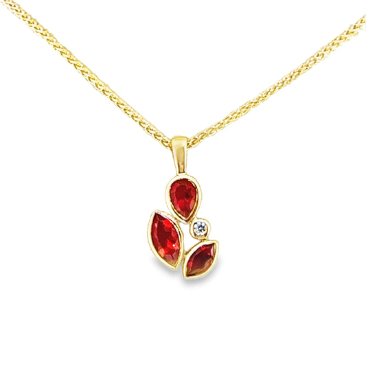 9ct Yellow Gold Fire Opal and Diamond Pendant