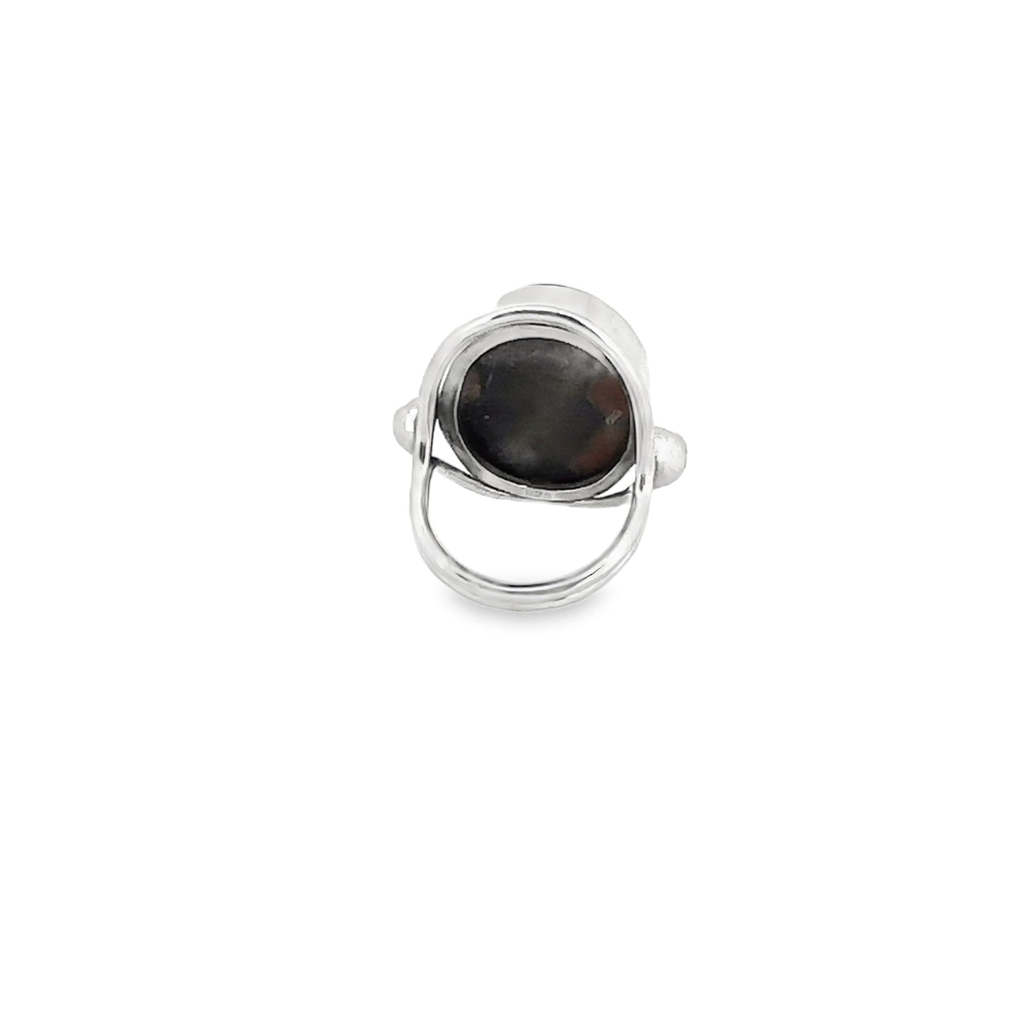 Oval Jasper Stone Silver Ring with Bead Detail