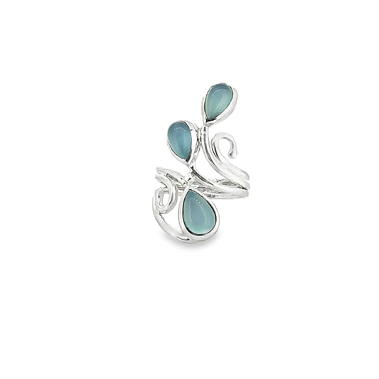 Silver and Triple Blue Chalcedony Ring