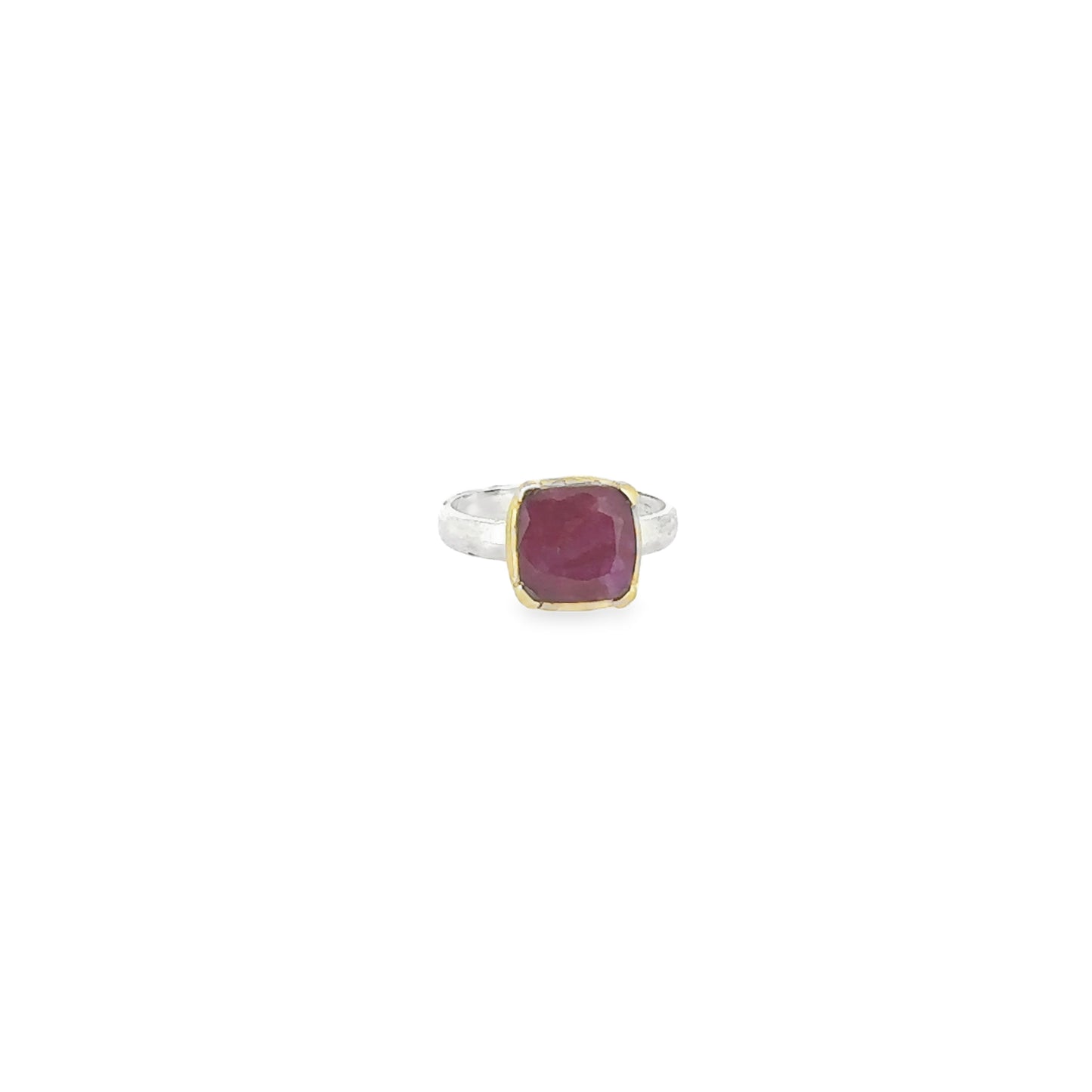 Chunky Ruby Silver Ring with 18ct Gold Vermeil Detail