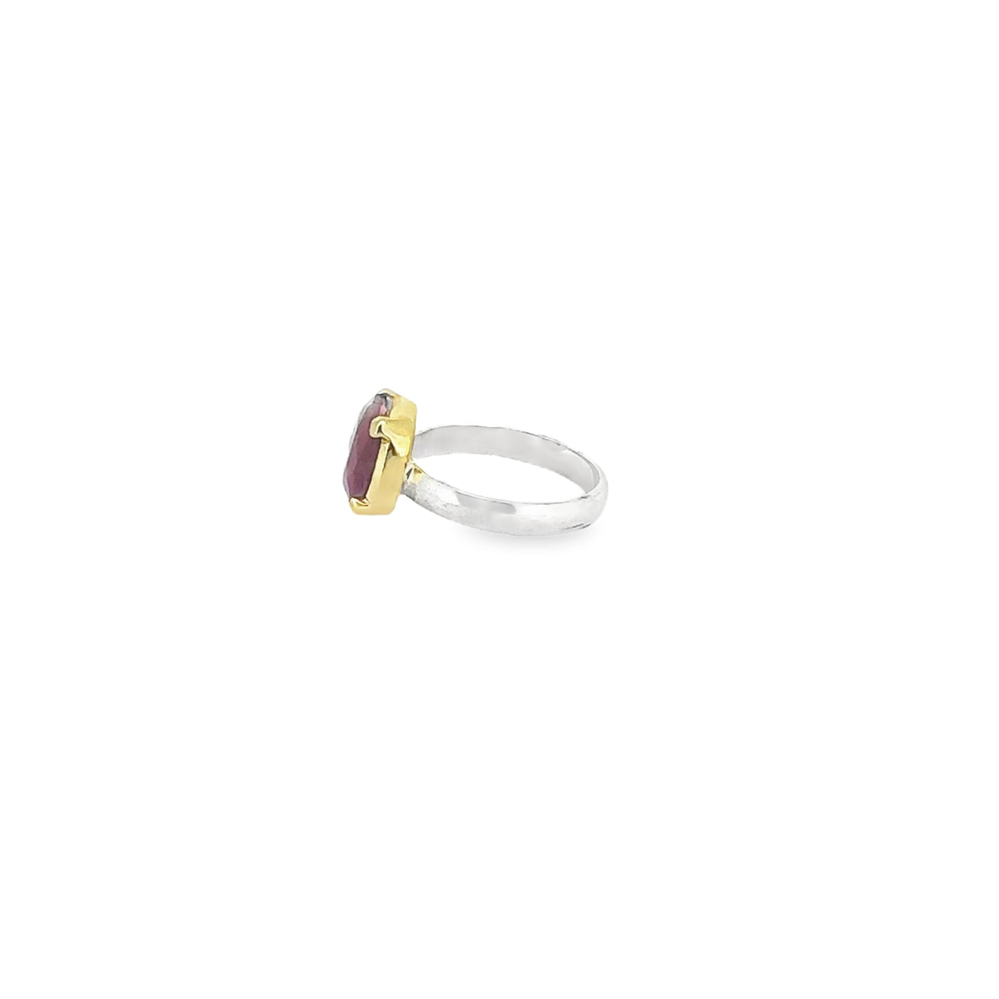 Chunky Ruby Silver Ring with 18ct Gold Vermeil Detail