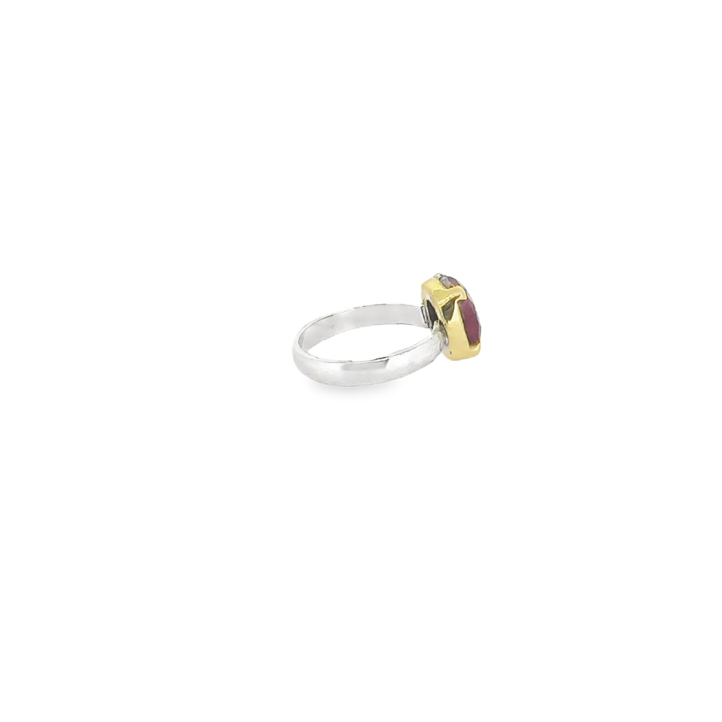 Chunky Ruby Silver Ring with 18ct Gold Vermeil Detail