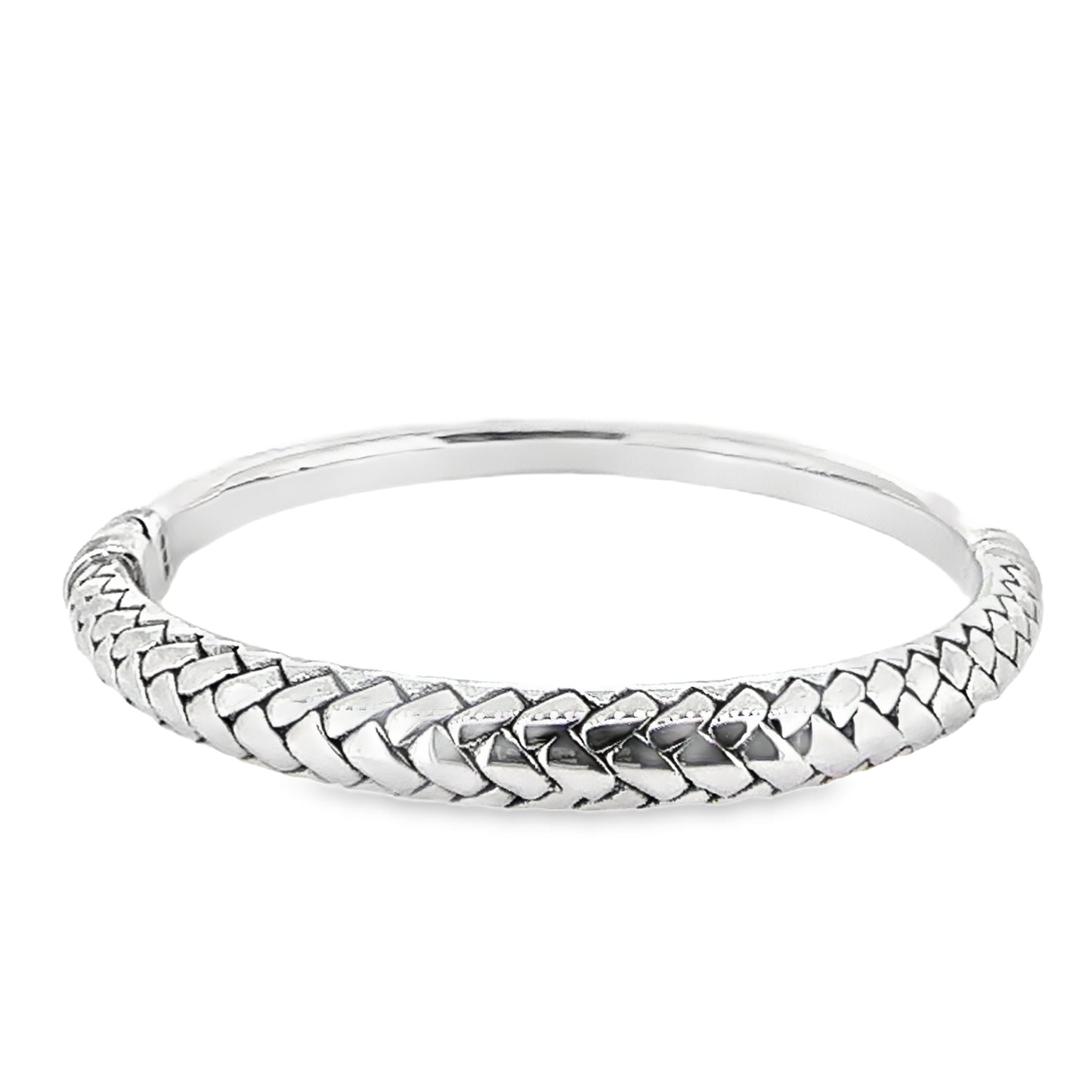 Braided Plait Silver Sprung Bracelet Bangle