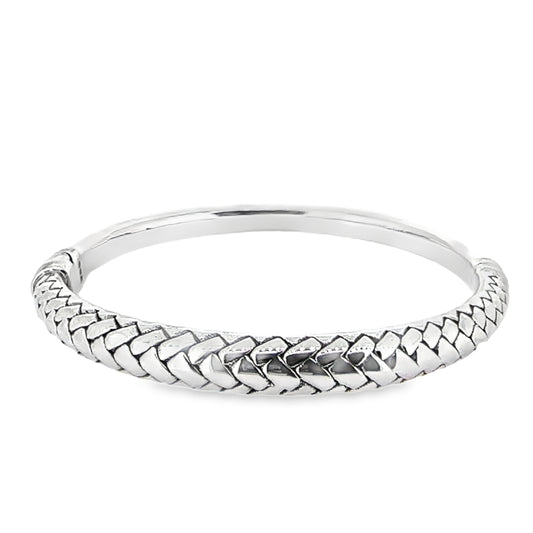 Braided Plait Silver Sprung Bracelet Bangle