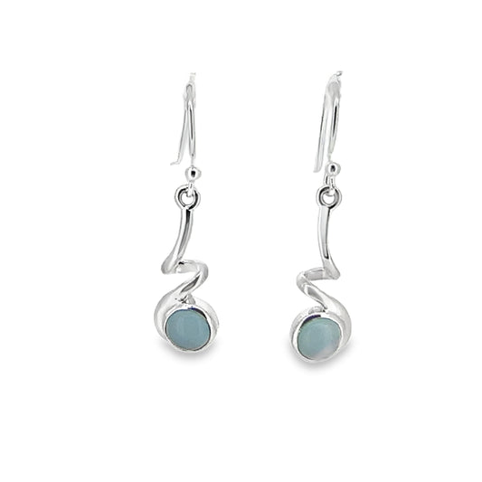 Silver Spiral Earrings with Blue Chalcedony