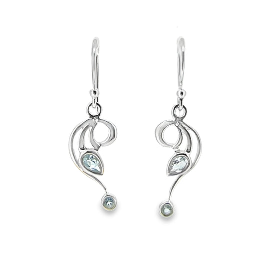 Silver Swirl Earrings with Blue Topaz