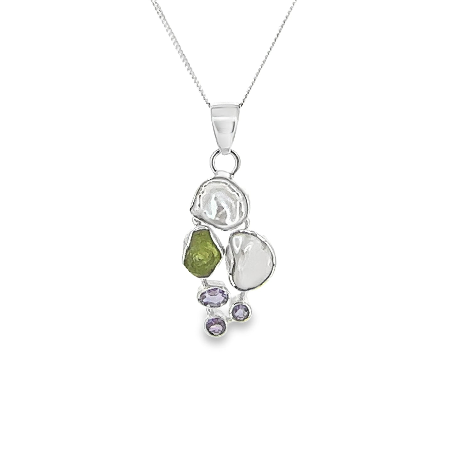 Pearl and Peridot Silver Pendant Necklace