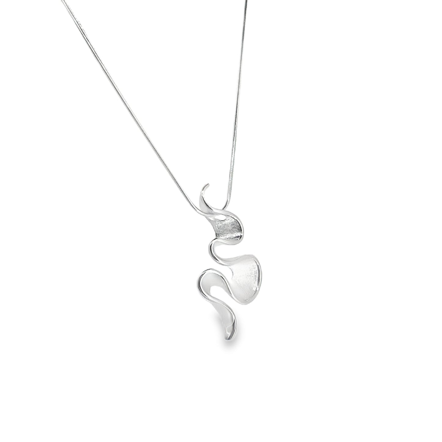 Silver Frosted Swirl Pendant Necklace