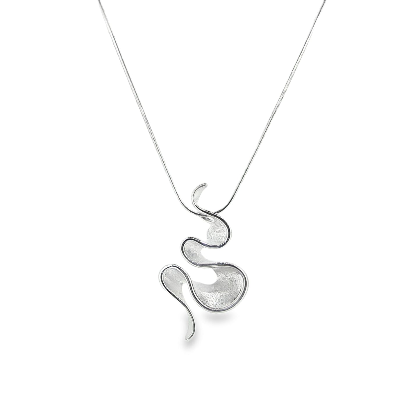 Silver Frosted Swirl Pendant Necklace