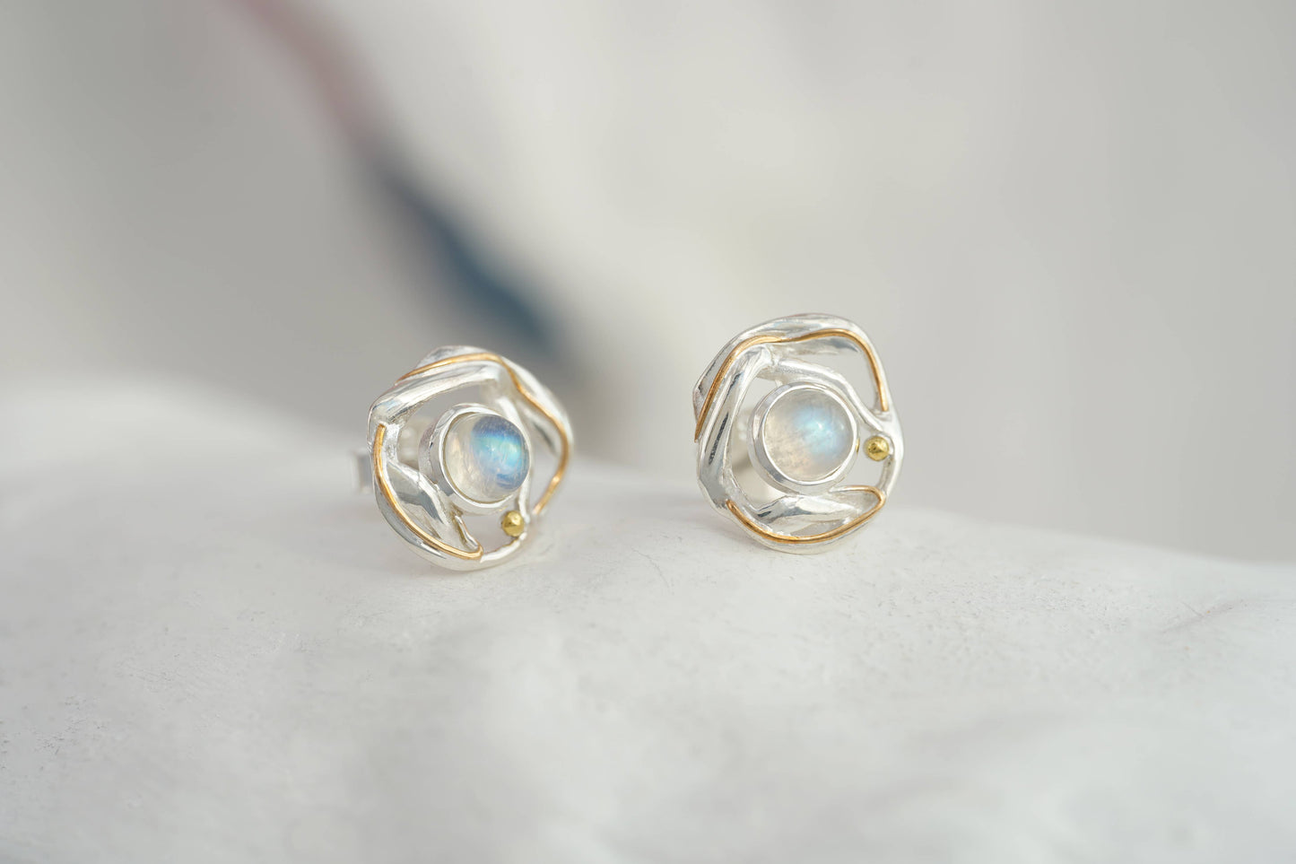 Moonstone Stud Earrings Handmade in Sterling Silver