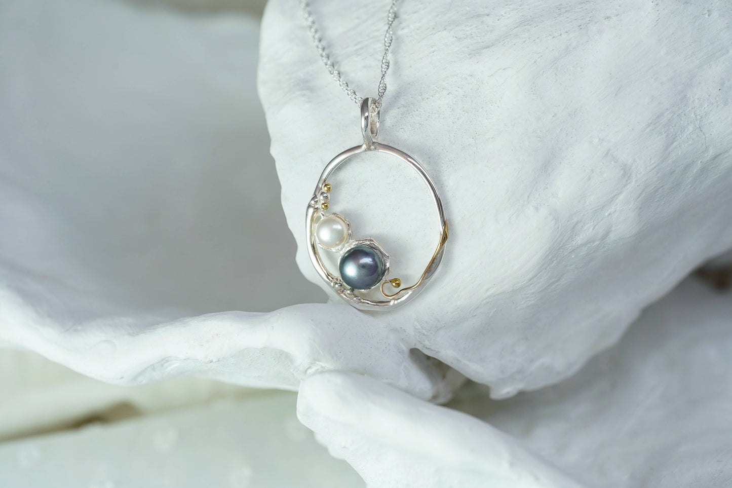 Sterling Silver Organic Pearl Duo Pendant