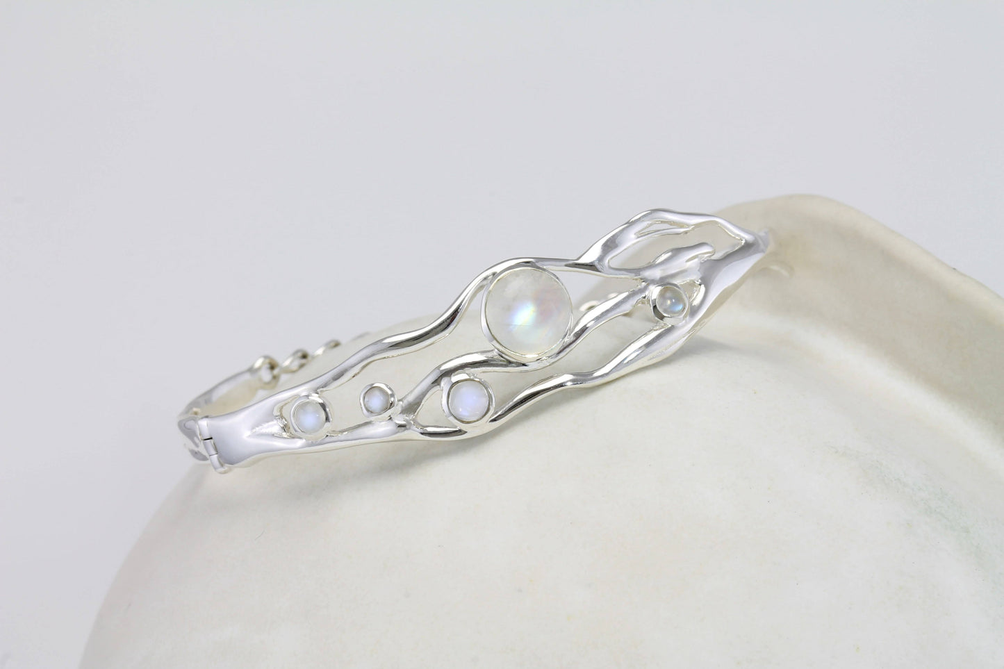 Moonstone and Sterling Silver Organic Flowing Bangle