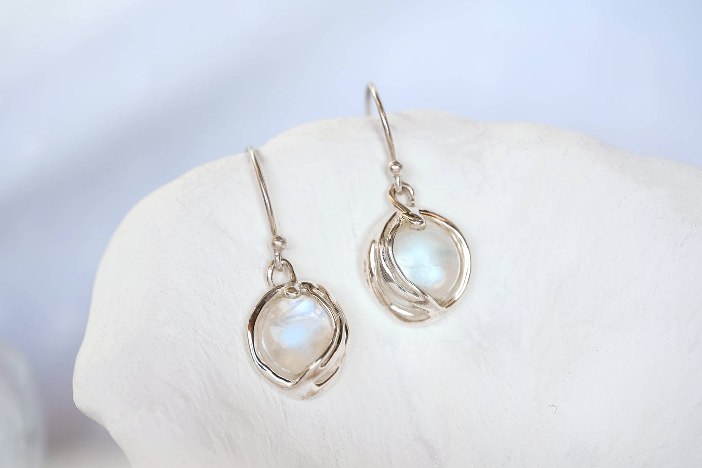 Sterling Silver Moonstone Orb Drop Earrings