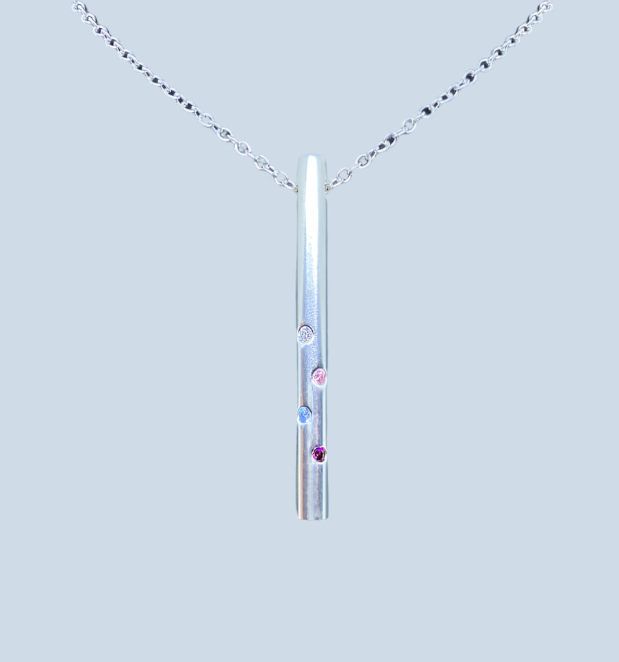 Silver Bar and Multi Hue Cubic Zirconia Pendant Necklace