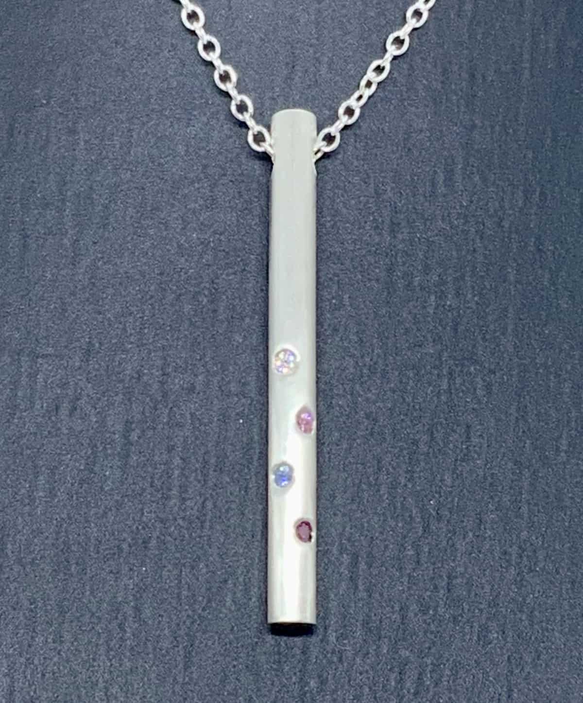 Silver Bar and Multi Hue Cubic Zirconia Pendant Necklace