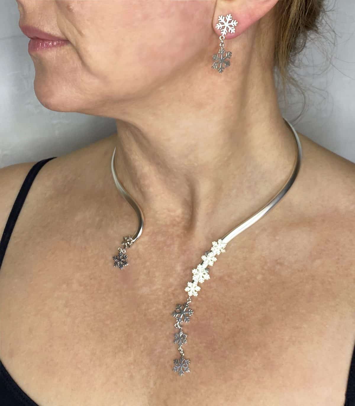 Snowflake torc on neck