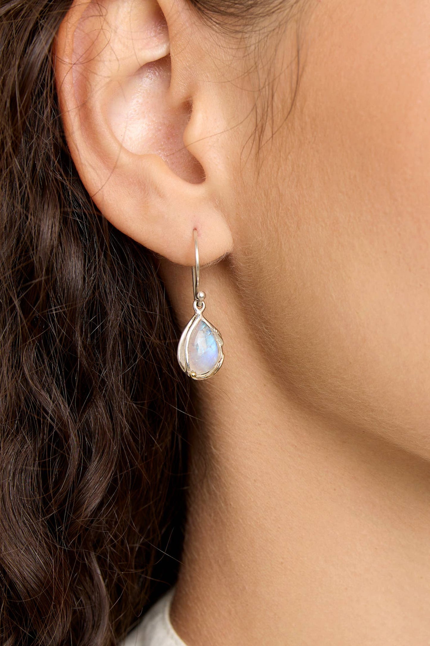 Sterling Silver Rainbow Moonstone Droplet Earrings