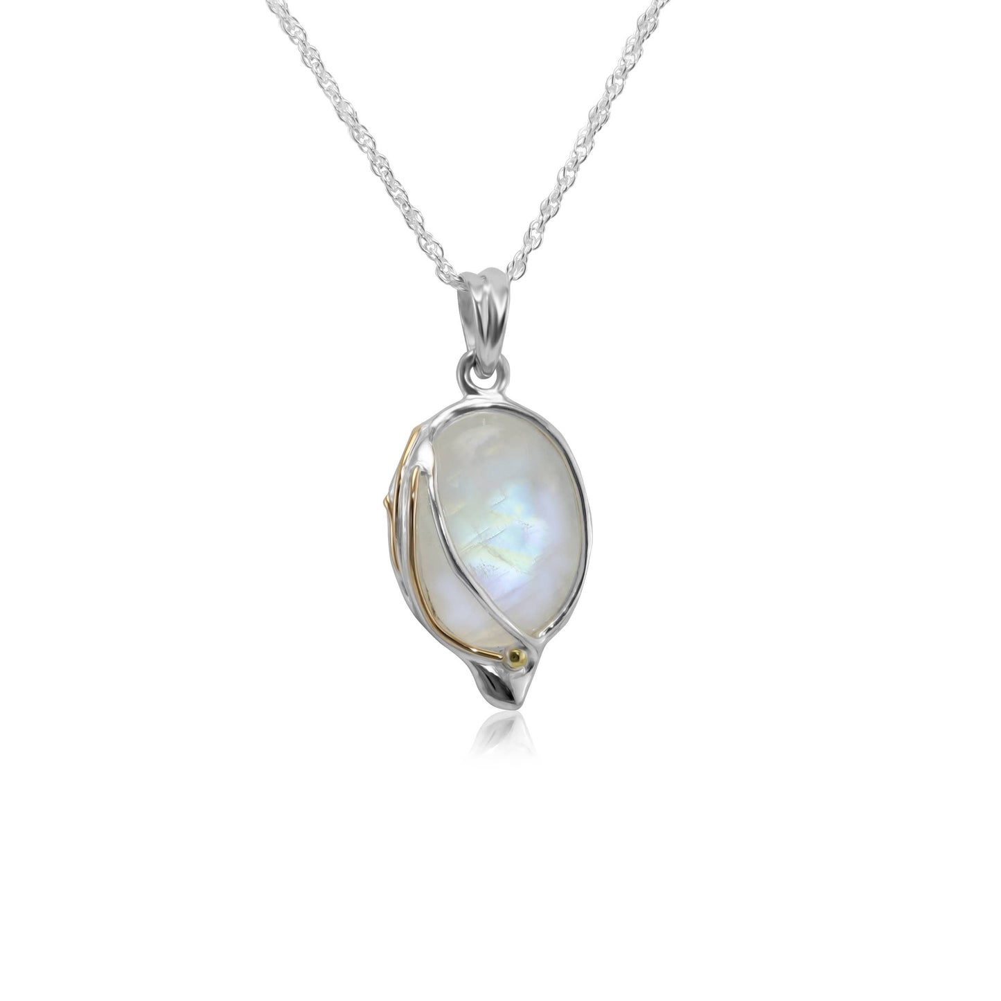 Moonstone Sterling Silver and 14ct Gold Detail Pendant Necklace