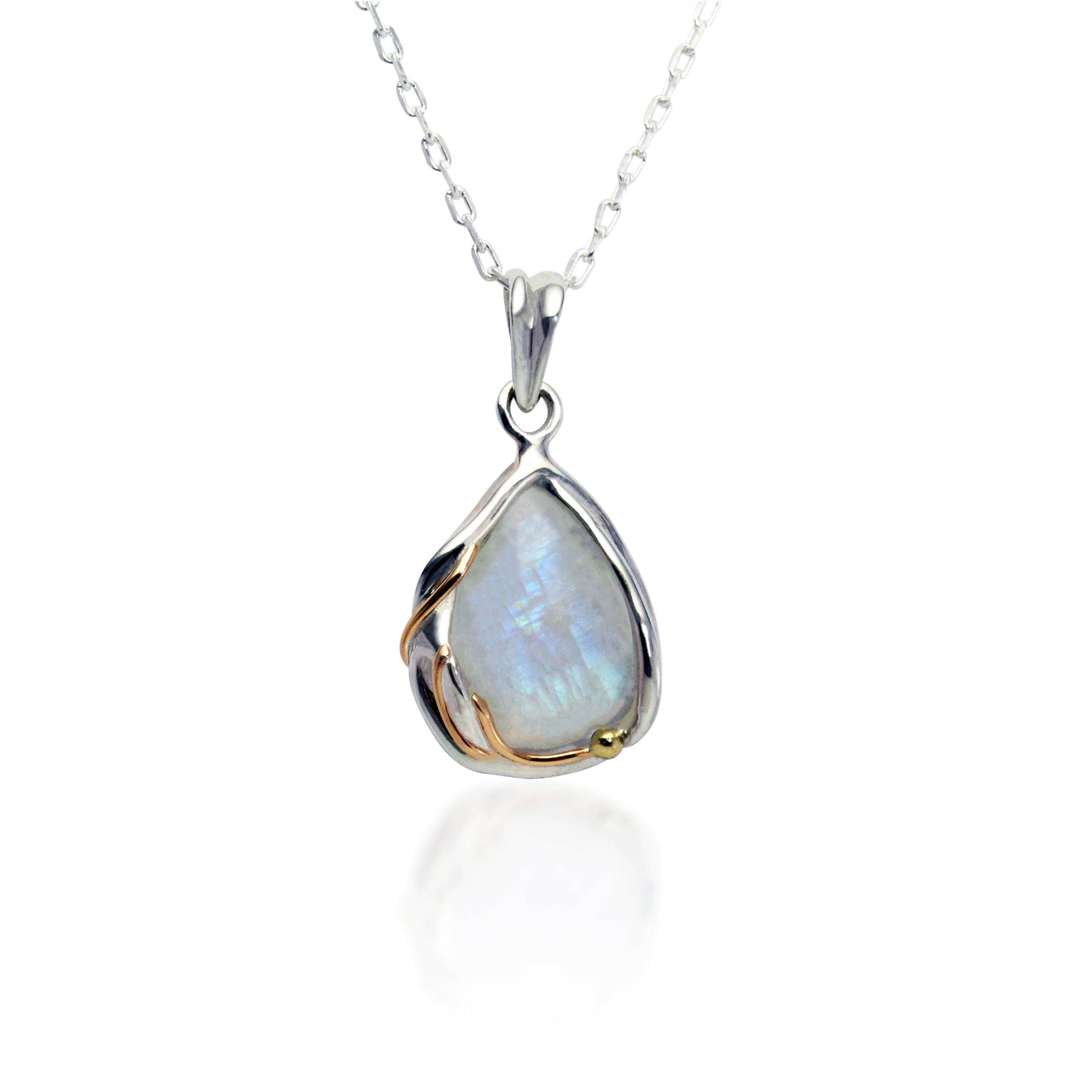 Rainbow Moonstone Sterling Silver Droplet Pendant